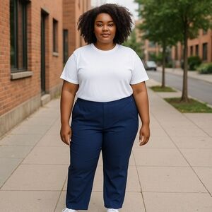 JM Collection Blue Trousers Classic Straight-Leg